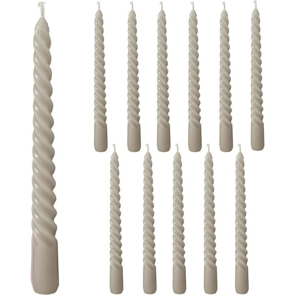 12 Piece Matte Grey Twist Taper Candles, 2 Boxed Sets of 6, 4 Hours Burn Time, Paraffin Wax, 7.75 Inches