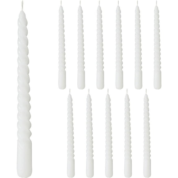 12 Piece Matte White Twist Taper Candles, 2 Boxed Sets of 6, 4 Hours Burn Time, Paraffin Wax, 7.75 Inches