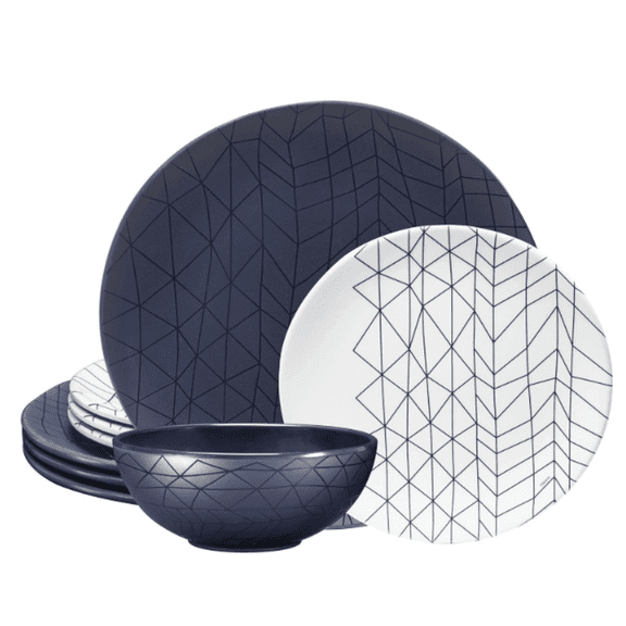 12 Piece Melamine Dinnerware Set - Durable, Dishwasher  Plates and Bowls - Dinning, Parties, Camping Dish Set Spidy Blue Collection