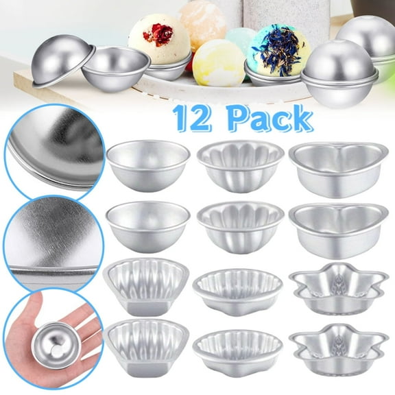 12-Piece Metal Bath Bomb Molds Set, 6 Shape DIY Craft Press Molds for Homemade Bath Bombs, Soaps & Candles