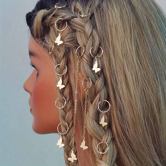 12-Piece Metal Butterfly Tail Chain Hair Rings Set - Chic Hair Accessories for Every Occasion