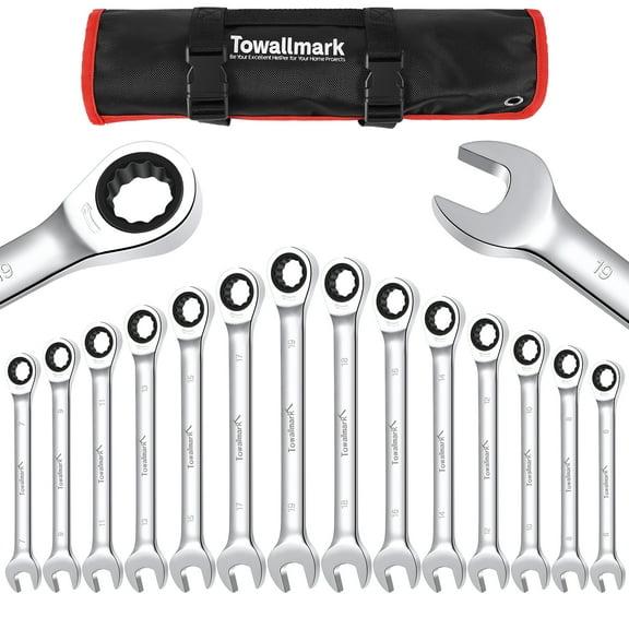 12-Piece Metric Ratcheting Flex-Head Wrench Set 8-19mm – 72-Tooth Cr-V Alloy, Combination Spanners with Storage Bag, Perfect