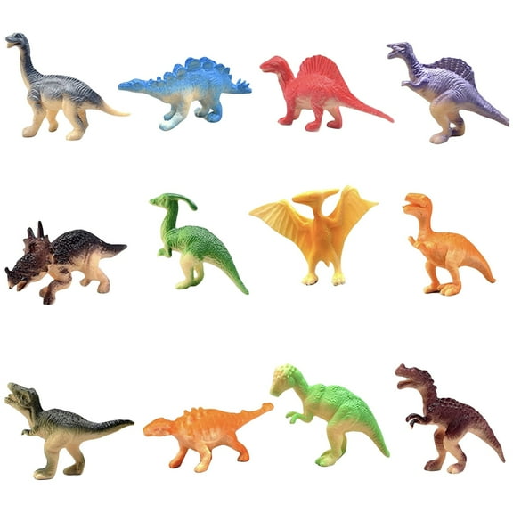 12 Piece Mini Dinosaur Toy Set for Dino Party Favor Supplies Birthday Cupcake Toppers - Assorted Plastic Figure Toys for Kids Toddler Pinata Filler School Carnival Prize Bulk Goodie Bag Stuffers