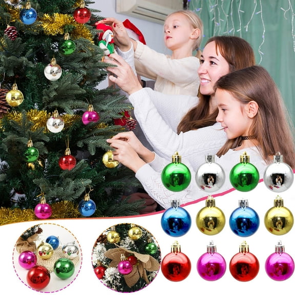 12-Piece Mixed Color Christmas Tree Ornaments, Shiny Metallic Baubles in Red, Green, Blue, Gold, and Silver, Holiday Decorations