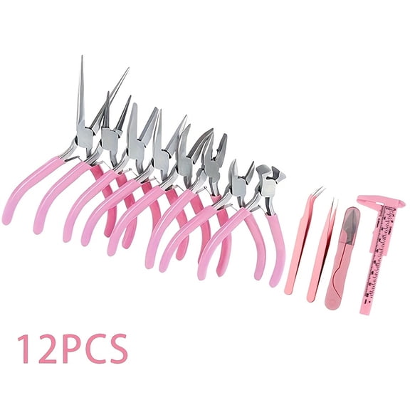 12-Piece Multi-Purpose Pliers Set - Round Bend Needle Nose Pliers, Pink Versatile Tools for Indoor & Outdoor Use