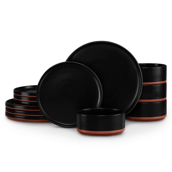 12 Pieces Nature Canvas Series Charcoal Black Porcelain Dinnerware Set