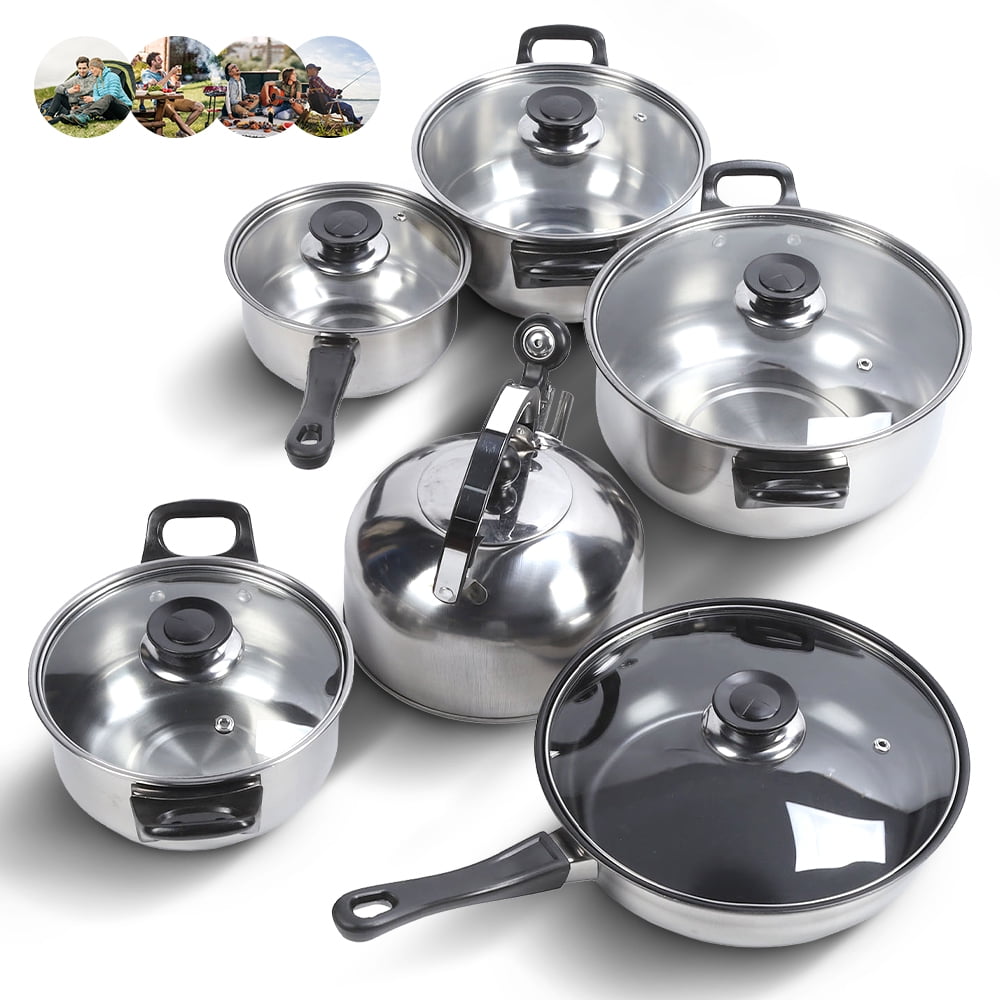 12 Piece NonStick Cookware Set, Easy Clean Stainless Steel Non Stick Pots and Pans with Tea