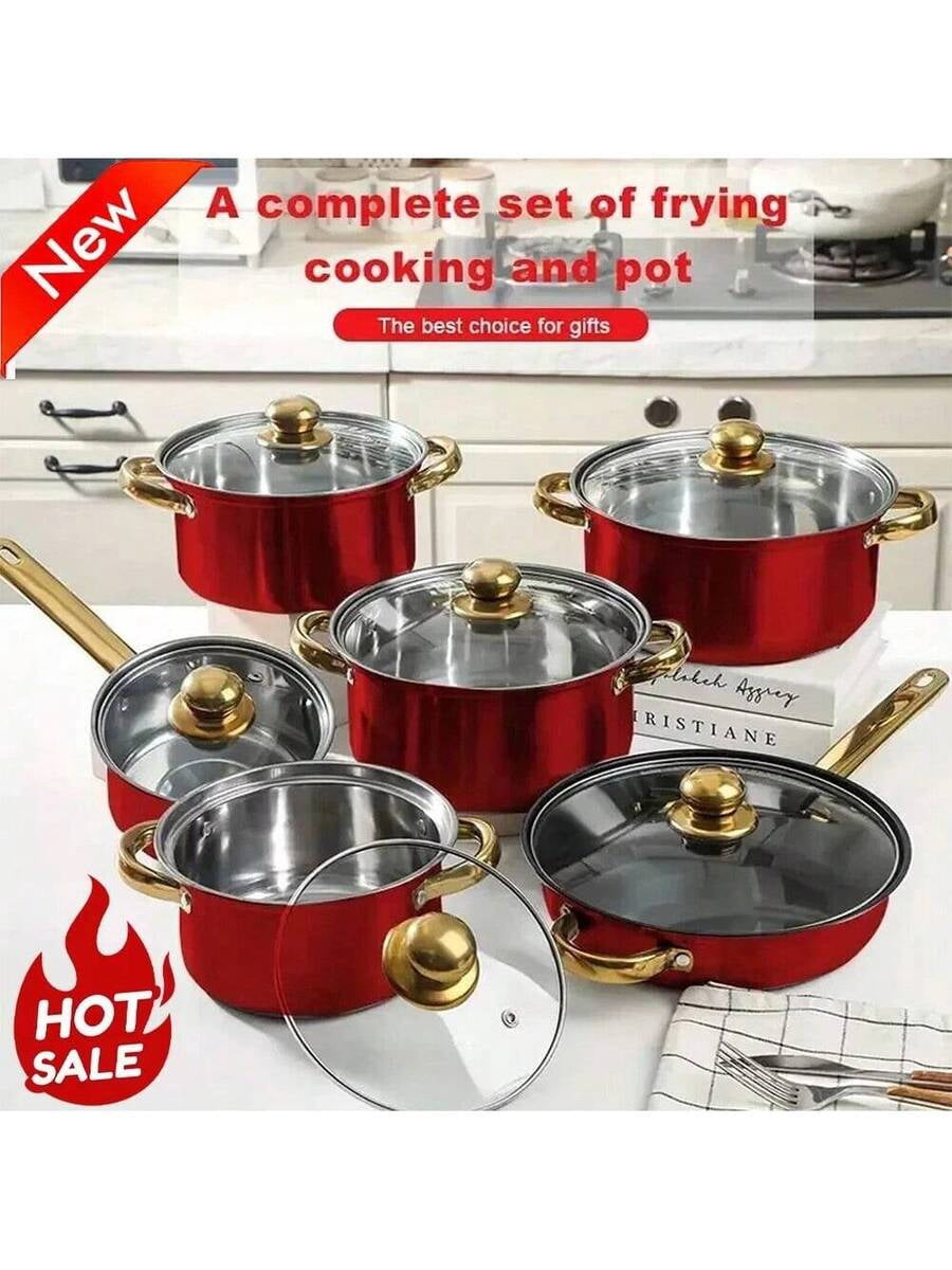 12-Piece Non-Stick Cookware Set with Glass Lids and Stainless Steel ...