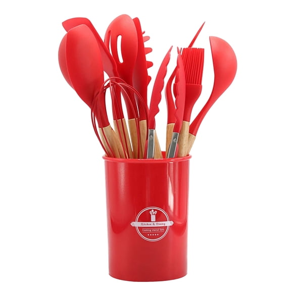 12-Piece Non-Stick Pan Safe Kitchen Utensil Set with Wooden Handles, Heat Resistant Cooking Tools for Baking and Frying