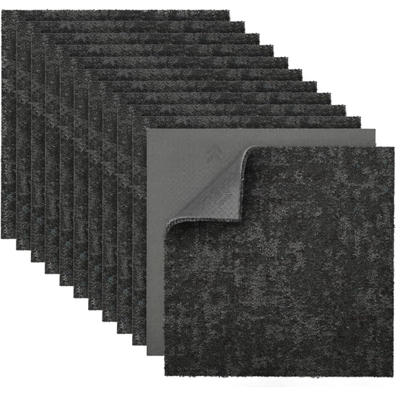 12 Piece Non-slip Backing Carpet Tiles Underlayment for Living Room, Bedroom, Office, Hotel, Garage, Dark Gray