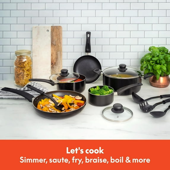12-Piece Nonstick Cookware Set with Utensils, PFOA Pots and Pans for All Stovetops
