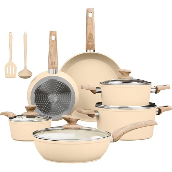 12-Piece Nonstick Granite Cookware Set in Beige