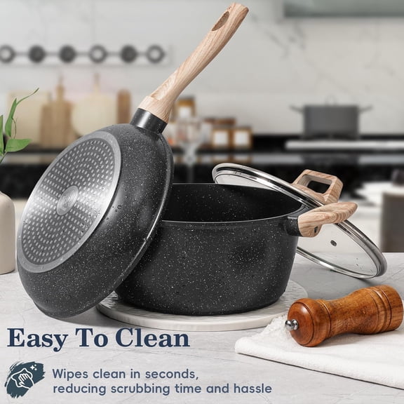 12-Piece Nonstick Pots and Pans Set Black Granite Induction Cookware with Frying Pans Saucepans PFAS