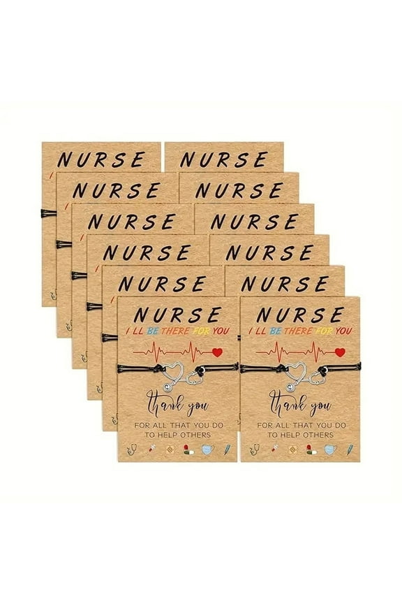 12 Piece Nurse Bracelet Gift Set - Stethoscope Charm Inspirational Gift with Blessing Card, First Choice for Nurses Day/Graduation Season/Thanksgiving Day