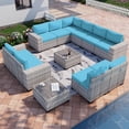 thumbnail image 1 of Sweecci 12 Piece Outdoor Patio Furniture Set, Ergonomic Wicker Patio Sectional Sofa with Stable Feet, 4" Cushions Conversation Set with Wood Table for Backyard Garden Deck,Turquoise, 1 of 6
