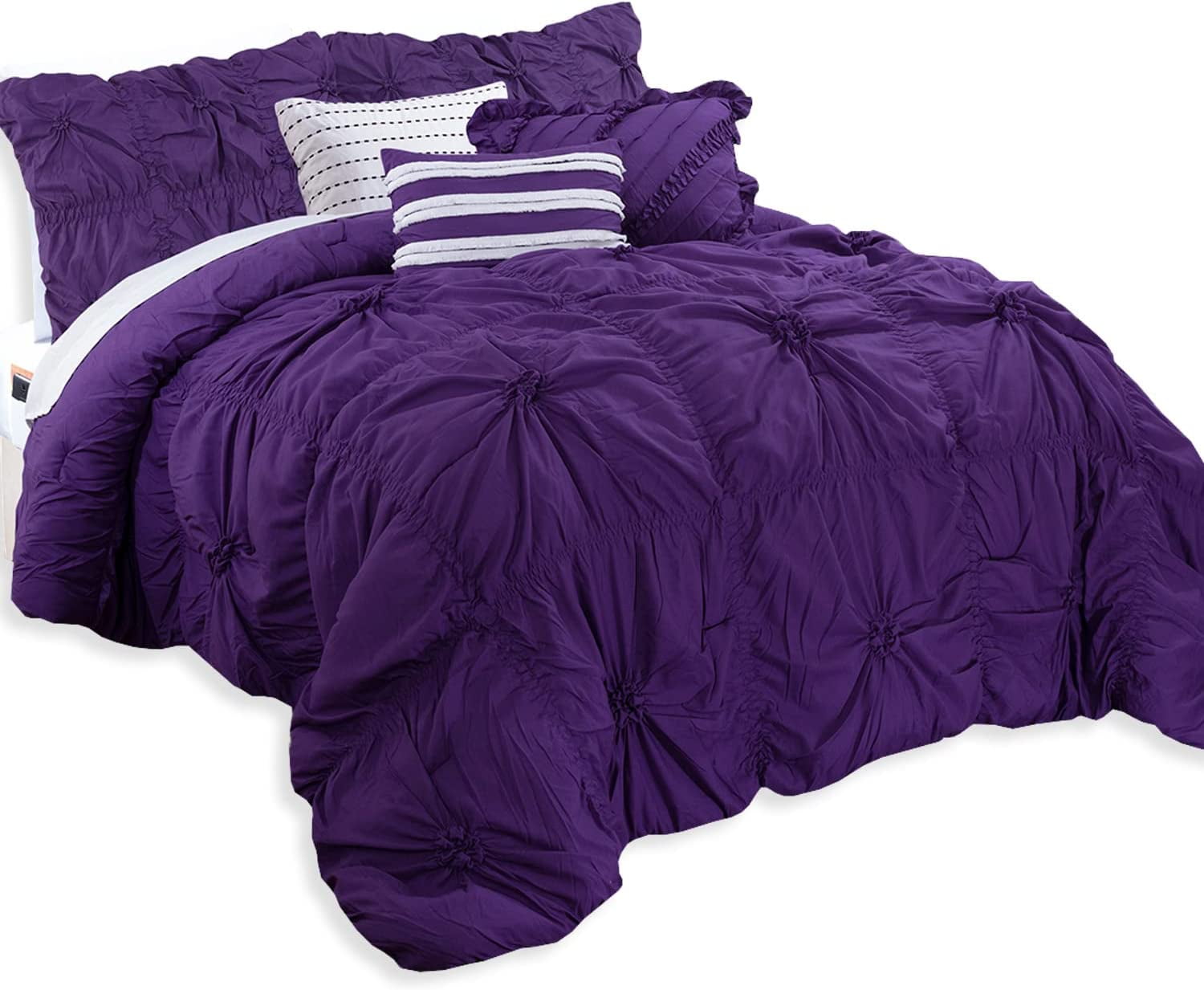 12-Piece Oversized Comforter, Amy Bedding Collection including 6-Piece Sheet Set Featuring Smart Pockets and Matching Decorative Pillows, King/California King, Purple