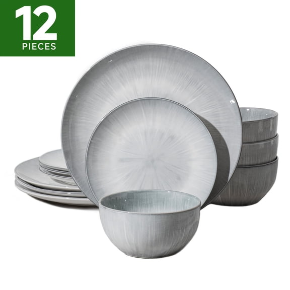 12 Piece Pad Painted Porcelain Dinnerware Set Service for 4 Microwave Dishwasher Safe Christmas Gift
