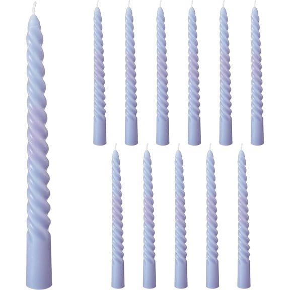 12 Piece Pale Purple Twist Taper Candles, 2 Boxed Sets of 6, 4 Hours Burn Time, Paraffin Wax, 7.75 Inches