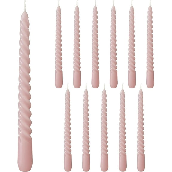 12-Piece Pale Rose Pink Twist Taper Candles with 4-Hour Burn Time, Paraffin Wax, 7.75 Inches (2 Boxed Sets of 6)