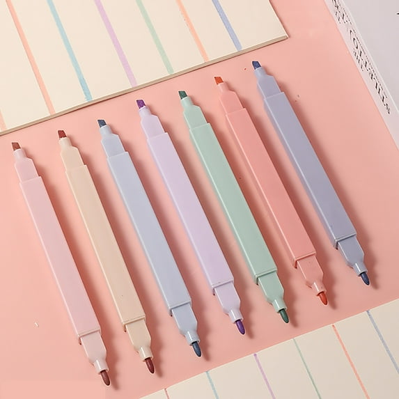 12 Piece Pastel Highlighter and Pen Set Single/Double Headed with Soft Tip for Aesthetic Notes (1ml)