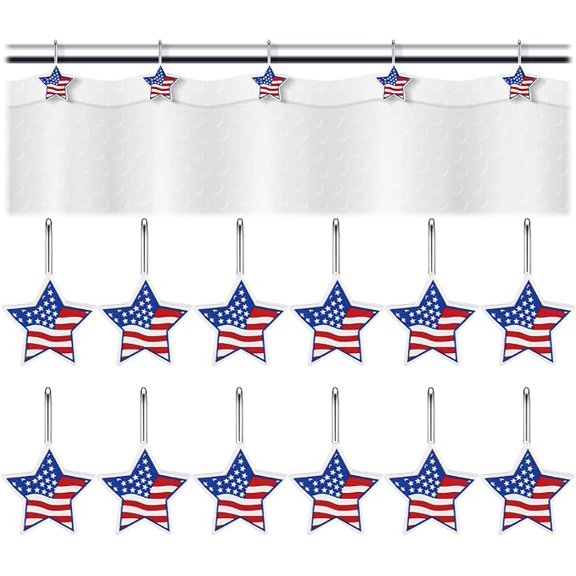 12 Piece Patriotic Star Shower Curtain Hooks