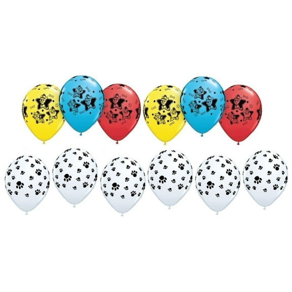 12 Piece Paw Patrol Party Printed Black Dog Doggie Cat Puppy Red Yellow Blue Paw Print Latex Balloons Set