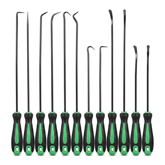 12-Piece Pick and Hook Tools Set with CR-V Steel Shafts, Non-Slip Rubber Handle, Multi-Shaped Puller for O-Ring Seal Gasket Removal, Automotive and Hand Repair Kit