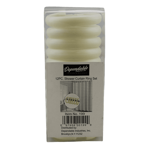 12 Piece Plastic Basic Locking Round Hook Smooth Finish Easy Gliding Shower Curtain Rings Fits All Standard Size Shower Rods Ivory