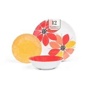 12 Piece Plastic Dinnerware | Unbreakable Outdoor Dish Set | Bowl and Plate Set for 4