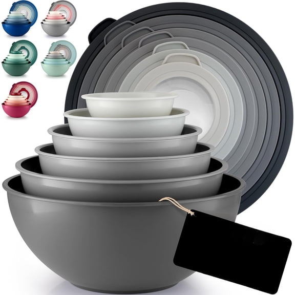 12 Piece Plastic Mixing Bowls with Lids Set, Leak-Proof Microwave Freezer Safe Stackable Nesting Bowls for Prep, Serving & Storage, Non-Slip Large Red Ombre