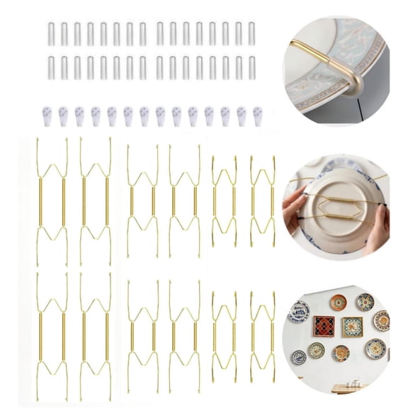 12 Piece Plate Hangers – 6/8/10 Inch Invisible Brass Wall Plate Hangers, Comes with 12 Piece Wall Hooks for Decorative Plates