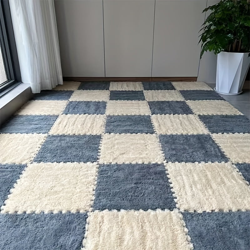 12Piece Plush Puzzle Foam Floor Mat Set Soft Interlocking Carpet