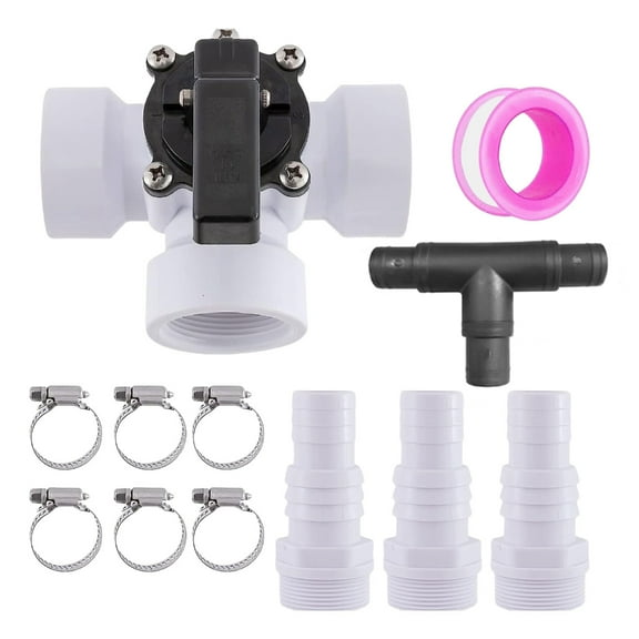 12 Piece Pool Bypass Valves Set With 3 Way Connection And ABS Adapters For Sand Filter Systems Includes Stainless Clamps