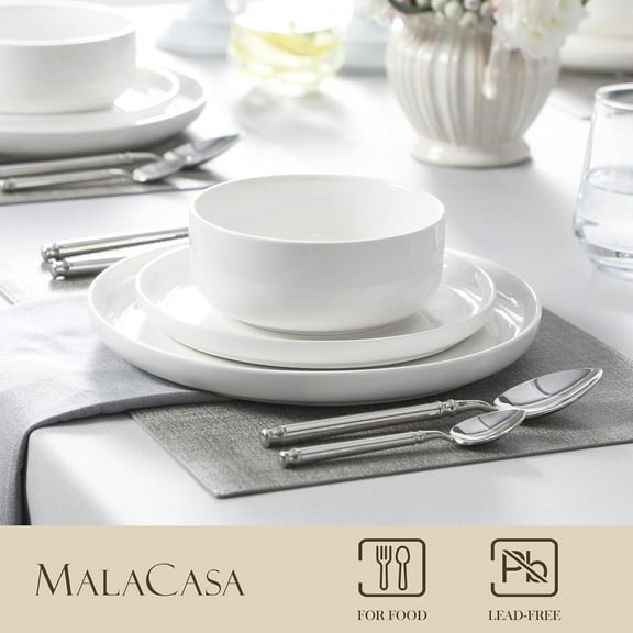 12-Piece Porcelain Dinnerware Set - Ivory White, 4-Place Setting