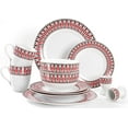 thumbnail image 1 of 12 Piece Porcelain Dinnerware Set for 2, Premium Plates and Bowls with Golden Rim, Mugs Set and Egg Cups,Red Geometry Checkered Pattern, 1 of 8