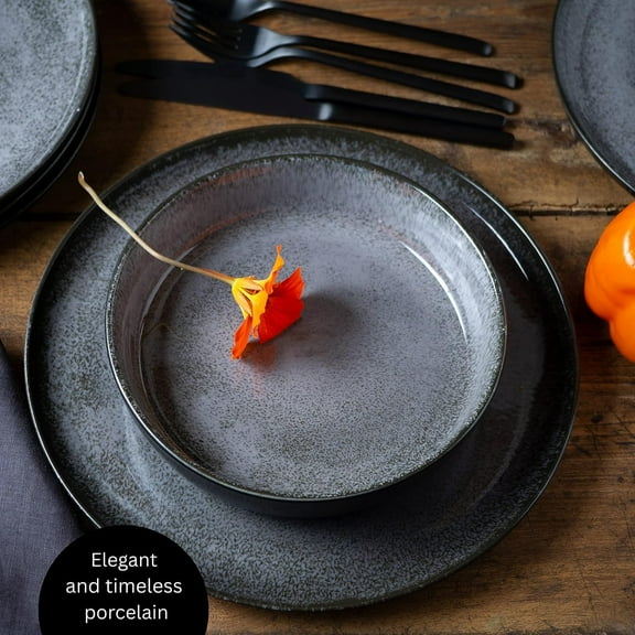 12-Piece Porcelain Dinnerware Set for 6, Modern Plates and Bowls, , Microwave and Dishwasher Safe