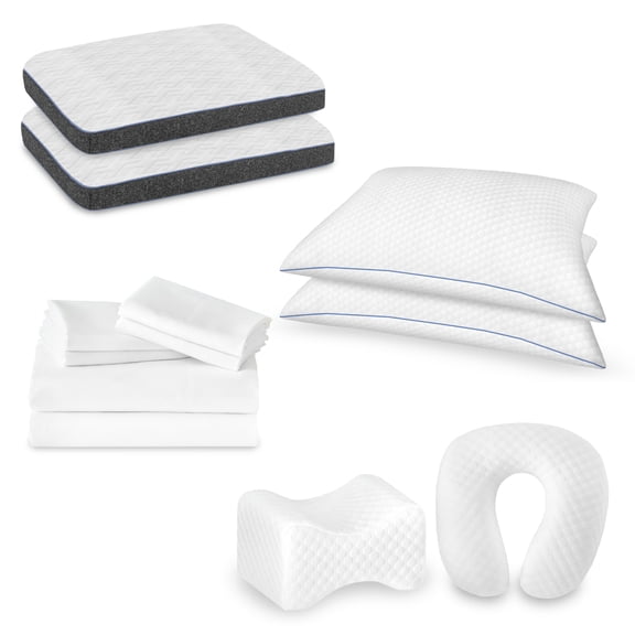 12-Piece Premium Comfort Cal King Size Bedding Pack Christmas Gift – 300TC Cotton Sheets Memory Foam Pillows Contour Knee Bolster Set