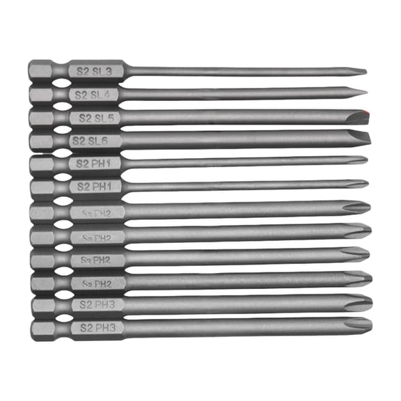 12 Piece Professional Screwdriver Bit Set Alloys Steel 100mm Length Slotted and Crosses Head for Power Tool Accessories