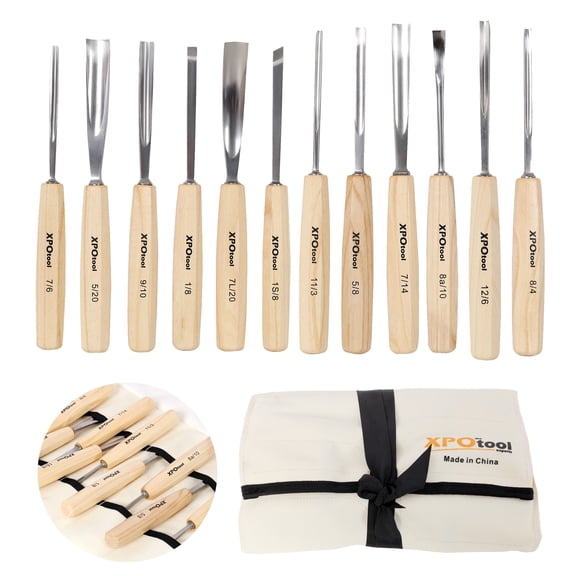 12-Piece Professional Wood Carving Chisel Set, Razor Sharp 60CRV Steel Blades Wood Carving Tools, Ideal for Beginners & Woodworking Profession