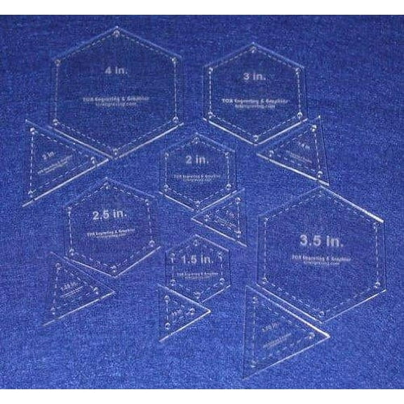 12 Piece Quilt Templates Equilateral Triangles & Hexagon Set 1/8"