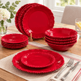 Ruby Ware Warehouse 12-Piece Red Holiday Dinnerware Set, Ruffled Beaded Rim Dishes for 4 ...