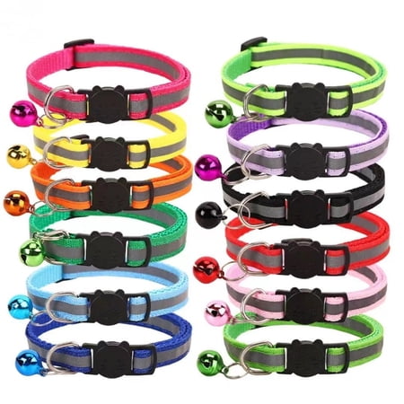12-Piece Reflective Separate Cat Collars with Bells -Adjustable, Super Soft, Durable Nylon Cat Collars