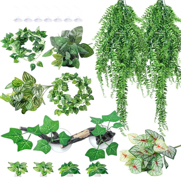 12-Piece Reptile Terrarium Decor Set with Suction Cups