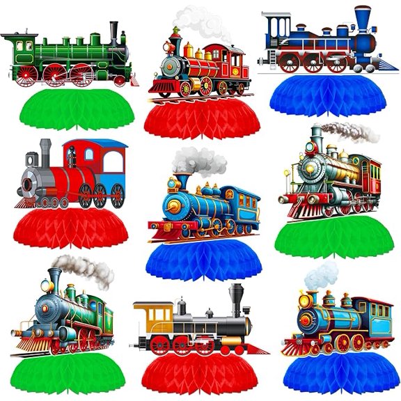 12 Piece Retro Train Honeycomb Centerpieces