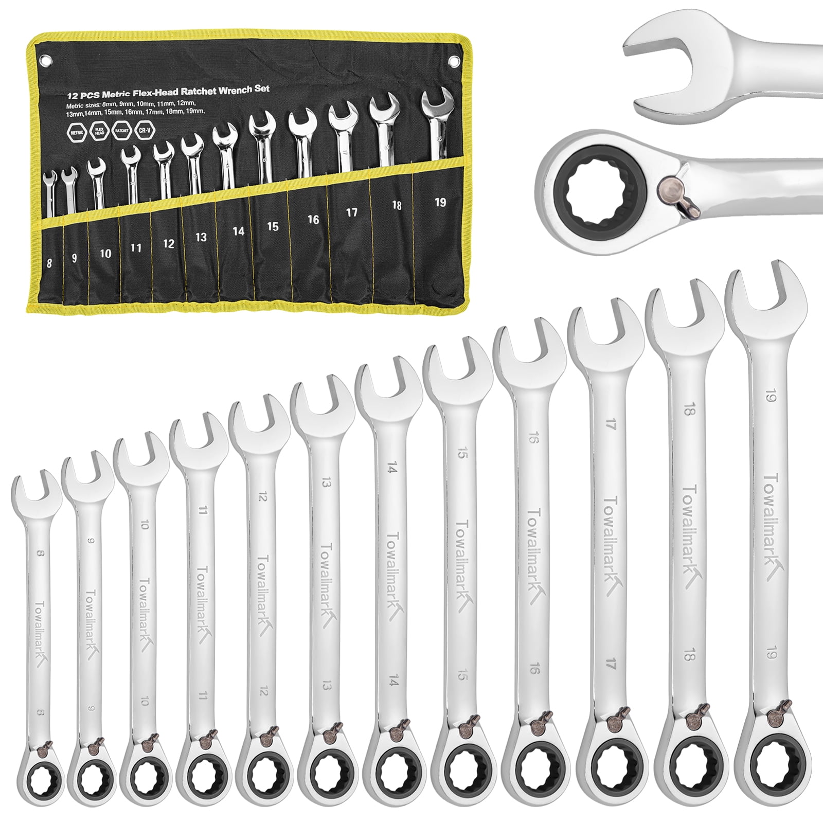 12 Piece Reversible Ratcheting Combination Wrench Set, 8mm