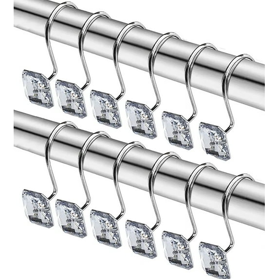 12 Piece Set - 12pcs Square Acrylic Shower Curtain Hooks Rings Rustproof