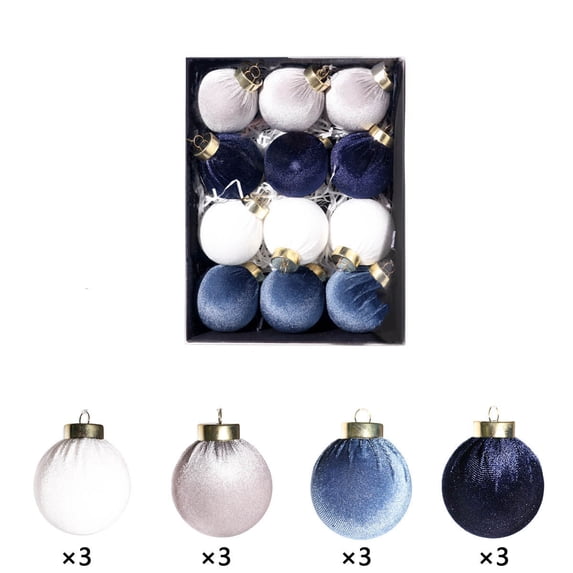 12 Piece Set Christmas Velvet Bagged Ornaments 6cm for Tree Wreath Garland Holiday Home Party Decoration