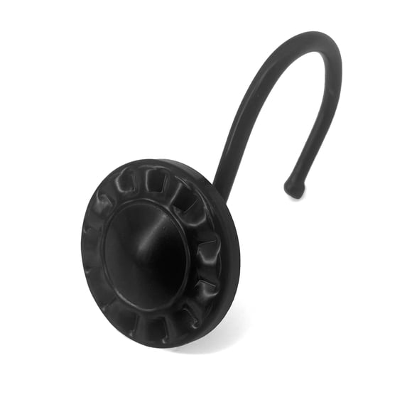 12 Piece Set - Matte Black Heavy Duty Shower Button Curtain Hooks Rings Rustproof Metal