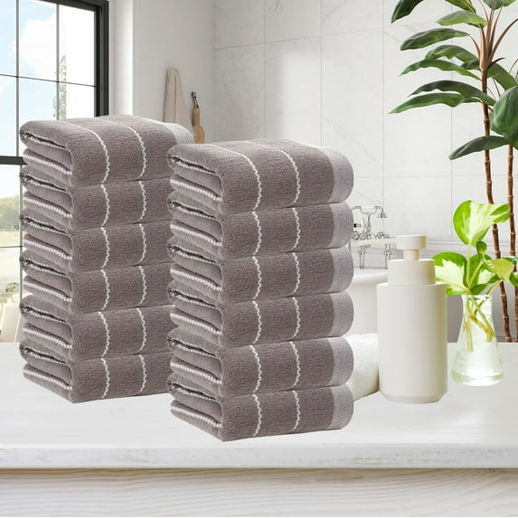 12-Piece Set Soft & Absorbent Bath Towels for Home Gym & Spa White Blue Coffee 27" x 13"