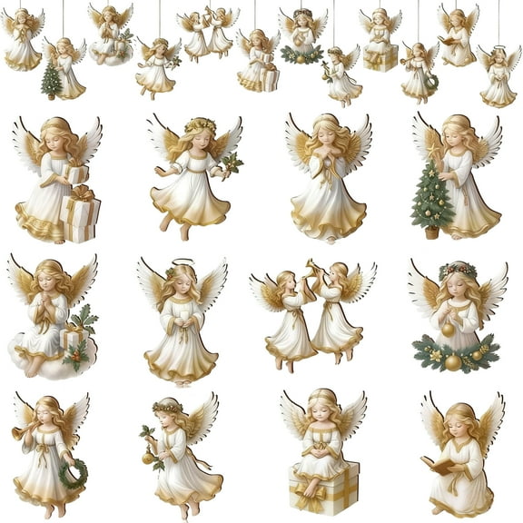 12 Piece Set Of Victorian Angel Wooden Decoration, Traditional Holiday Home Window Hanging Decorations, Decorative Angel Figures With Classic Victorian Design For Festive Decor